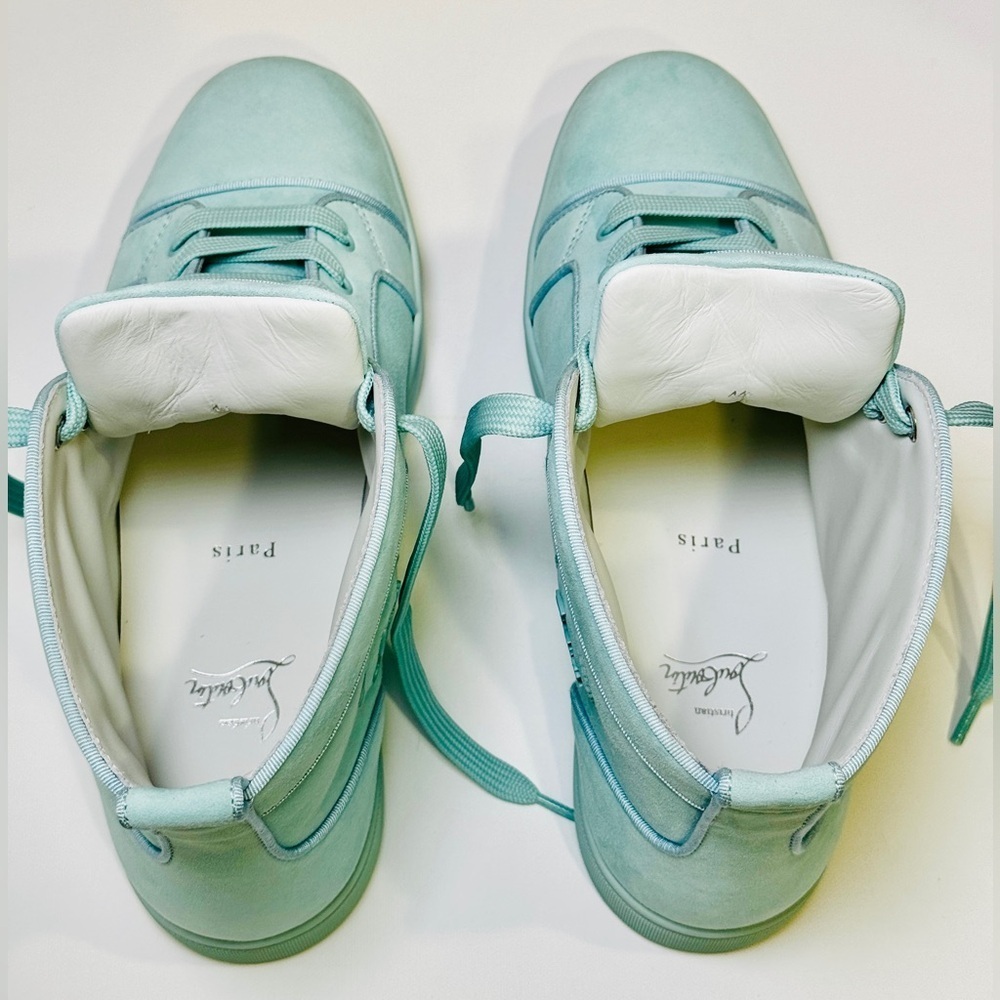 Christian Louboutin Louis Orlato High-top Men’s Sneakers Teal Suede/Velvet EU-44 - Picture 13 of 16